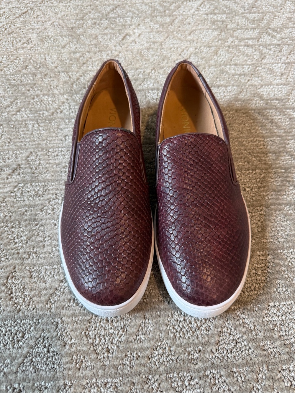 Vionic Women's Slip-On Sneakers in Burgundy Faux Snakeskin